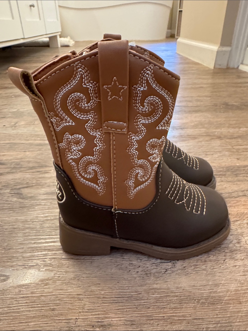 PAWZ Kids Brown Ranch-Style Boots with Logoed Soles